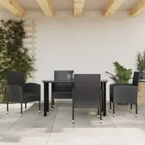 Lauko baldų komplektas Sodo valgomojo komplektas, 5 dalių, juodas, poliratanas/plienas