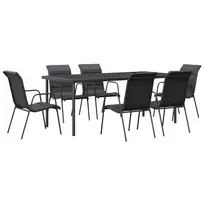 Lauko baldų komplektas Sodo valgomojo komplektas, 7 dalių, juodas, plienas/tekstilenas