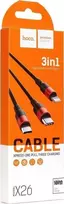 USB kabelis Hoco X26 Xpress 3in1 lightning+micro+type-C juodas-raudonas 1m