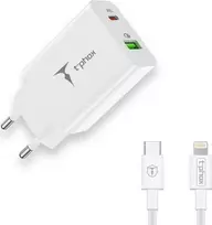 Tinklo įkroviklis T-PHOX SPEEDY USB-C 20W/USB 18W PD QC + KABELIS LIGHTNING 1M baltos spalvos