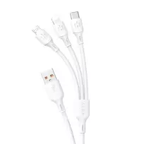 Dudao USB kabelis – USB C / micro USB / Lightning 480Mb/s 6A 1.2m – baltos spalvos