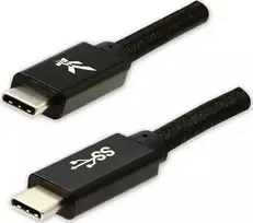 Logotipas USB kabelis (3.2 gen 1), USB C (M) - USB C (M), 1m, 5Gb/s, 5V/3A, juoda, dėžutė, nailono pynė, aliuminio jungties dangtelis