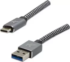 Logo USB kabelis (3.2 kartos 1), USB A M - USB C (M), 1 m, 5Gb/s, 5V/3A, rutulys, dėžutė, metalinis pintas, aliuminio jungties dangtelis