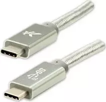 USB kabelis „Logo“ (3.2 kartos 2), USB C (M) - USB C (M), 1m, maitinimo šaltinis 100W, 10Gb/s, 20V/5A, sidabrinė, dėžutė, su nailono danga, aliuminis