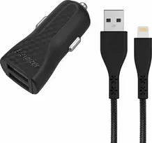 „Energizer HardCase“ – automobilinis įkroviklis 2x USB-A 17W 3.4A + MFi sertifikuotas „Lightning“ laidas (juodas)