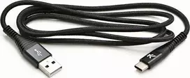 Logotipas USB laidas (2.0), USB A M - USB C (M), 2m, 480Mb/s, 5V/3A, juoda, dėžutė, nailono pynė, aliuminio jungties dangtelis