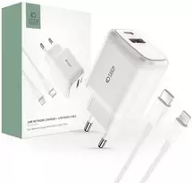 Laidinis įkroviklis 20W USB-C PD + USB QC3.0 + Kabelis 1m USB-C – Lightning Tech-Protect C65W baltos spalvos