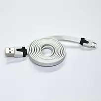 USB kabelis su logotipu (2.0), USB A M - microUSB (M), 1m, plokščias, baltas, lizdinė pakuotė, EOL