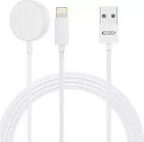 Magnetinis įkroviklis 2in1 Apple Watch 1.5m USB + Lightning Tech-Protect Ultraboost baltos spalvos