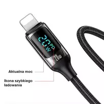 USAMS Kabelis pintas U78 USB-C na Lightning LED 1.2m 20W PD Fast Charge baltos spalvos SJ545USB02 (US-SJ545)