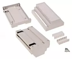 Plastikinė dėžutė Kradex Z104J ABS V0 šviesiai pilka montuojama ant DIN begelio 139x89x63mm