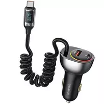 USAMS automobilinis įkroviklis C37 1xUSB+1xUSB-C 60W + kabelis USB-C 30W PD+QC Fast Charge juodos spalvos CC192CC01 (US-CC192)