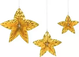 PartyDeco Pakabinamos dekoracijos Auksinės žvaigždės, 3vnt