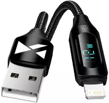 USB-A laidas – Lightning Wozinsky WUALC2 su LED ekranu 2.4A 2m – juodos spalvos