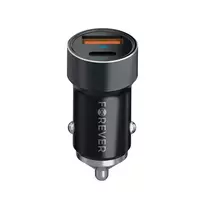 Forever CC-06 PD QC automobilinis įkroviklis 1x USB-C 1x USB 20W juodos spalvos + USB-C - USB-C kabelis 60W