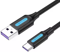 Vention USB 2.0 A į USB-C 5A kabelio ventiliacija CORBI 3m juodas PVC