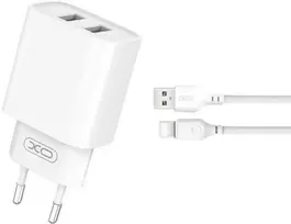 XO sieninis įkroviklis CE02C 2x USB 2,1A baltas + USB-C laidas