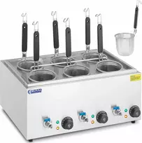 Royal Catering Makaronų virimo aparatas, makaronų viryklė su čiaupais, 6 krepšeliai, 3 x 6,5 l, 3000 W