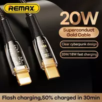 Greito įkrovimo kabelis REMAX RC-C061 20W PD permatomas USB-C į Lightning: Spalva - Mėlyna