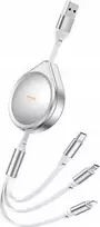REMAX Drip Series 15W ištraukiamas 3-in-1 greitojo įkrovimo kabelis RC-C018 (USB to iPhone, Type C, Micro): Spalva - Sidabrinė