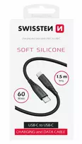 Swissten minkštas silikoninis 60 W duomenų kabelis USB-C – USB-C 1,5 m