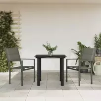 Lauko baldų komplektas Sodo valgomojo komplektas, 3 dalių, juodas, plienas/tekstilenas