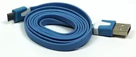 USB kabelis su logotipu (2.0), USB A M - microUSB (M), 1m, plokščias, mėlyna, blisterinė pakuotė, EOL