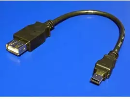 USB kabelis (2.0), miniUSB (M) - USB A F, 0.2m, juoda, EOL