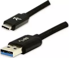 USB kabelio logotipas (3.2 gen 1), USB A M - USB C (M), 1m, 5Gb/s, 5V/3A, juoda, dėžutė, nailono pynė, aliuminio jungties dangtelis