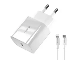 Devia laidinis įkroviklis Smart PD 20W 1x USB-C baltos spalvos + Lightning - USB-C kabelis V2
