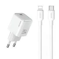 USAMS įkroviklis 1xUSB-C PD20WPD3.0 greito įkrovimo US-CC183 + USB-C/Lightning laidas US-SJ610 baltos spalvos