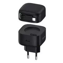 USAMS įkroviklis 1xUSB-C su ištraukiamu laidu „Lightning“ (tik antgalis) PD+QC 35W Gan greitas įkrovimas juodos spalvos