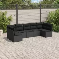 Lauko baldų komplektas Sofos komplektas su pagalvėlėmis, 7 dalių, juodas, poliratanas