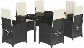 Lauko baldų komplektas Sodo komplektas su pagalvėlėmis, 7 dalių, juodas, poliratanas