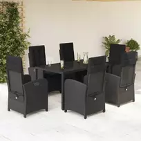 Lauko baldų komplektas Sodo komplektas su pagalvėlėmis, 7 dalių, juodas, poliratanas