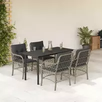 Lauko baldų komplektas Sodo komplektas su pagalvėlėmis, 5 dalių, pilkas, poliratanas