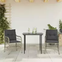 Lauko baldų komplektas Bistro komplektas su pagalvėlėmis, 3 dalių, pilkas, poliratanas