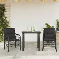 Lauko baldų komplektas Bistro komplektas su pagalvėlėmis, 3 dalių, juodas, poliratanas