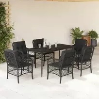 Lauko baldų komplektas Sodo komplektas su pagalvėlėmis, 7 dalių, juodas, poliratanas