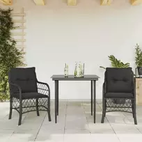 Lauko baldų komplektas Bistro komplektas su pagalvėlėmis, 3 dalių, juodas, poliratanas