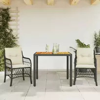Lauko baldų komplektas Bistro komplektas su pagalvėlėmis, 3 dalių, juodas, poliratanas