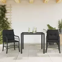 Lauko baldų komplektas Bistro komplektas su pagalvėlėmis, 3 dalių, juodas, poliratanas