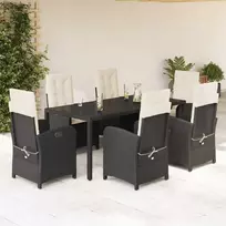 Lauko baldų komplektas Sodo komplektas su pagalvėlėmis, 7 dalių, juodas, poliratanas
