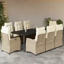 Lauko baldų komplektas Sodo komplektas su pagalvėlėmis, 9 dalių, smėlio, poliratanas