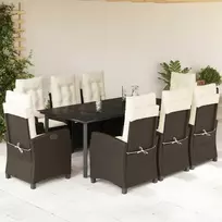 Lauko baldų komplektas Sodo komplektas su pagalvėlėmis, 9 dalių, rudas, poliratanas