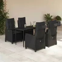 Lauko baldų komplektas Sodo komplektas su pagalvėlėmis, 5 dalių, juodas, poliratanas