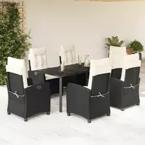 Lauko baldų komplektas Sodo komplektas su pagalvėlėmis, 7 dalių, juodas, poliratanas