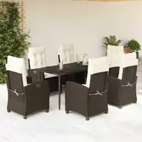 Lauko baldų komplektas Sodo komplektas su pagalvėlėmis, 7 dalių, rudas, poliratanas