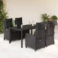 Lauko baldų komplektas Sodo komplektas su pagalvėlėmis, 5 dalių, juodas, poliratanas