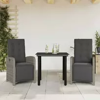 Lauko baldų komplektas Bistro komplektas su pagalvėlėmis, 3 dalių, pilkas, poliratanas